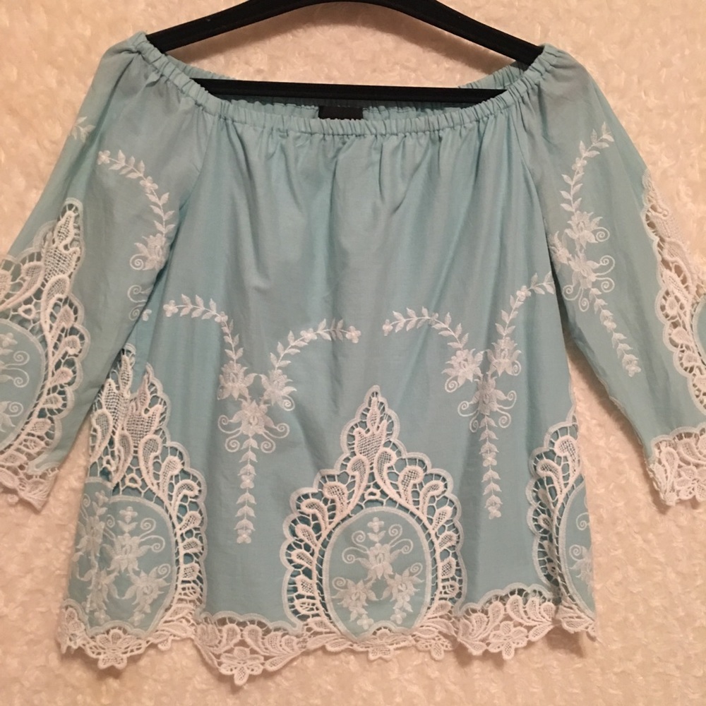 CYNTHIA ROWLEY TIFFANY BLUE LACE TOP - Picture 2 of 9